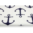 Cotton 100% decorative, large navy anchors on a white background 220g/m2