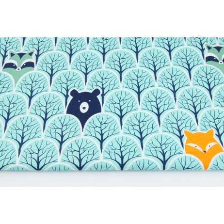 Cotton 100% animals in a turquoise forest