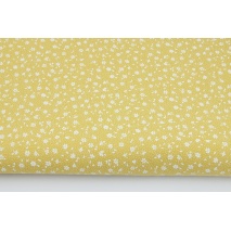 Cotton 100% white meadow on a mustard background, small flowers