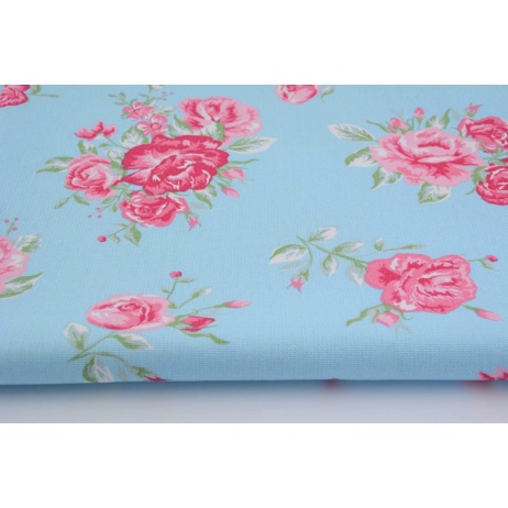 HOME DECOR pink flowers on blue background