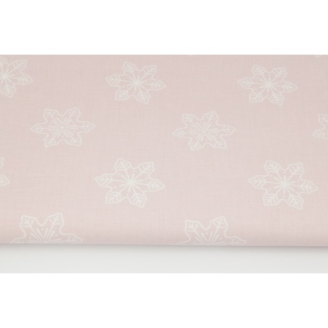 Cotton 100% large snowflakes on a powder pink background