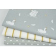 Cotton 100% swans in gold crowns on a gray background