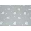 Cotton 100% swans in gold crowns on a gray background