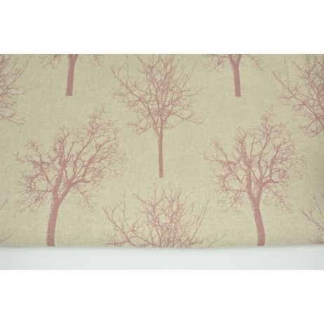 Decorative fabric, dark pink trees on a linen background 187g/m2