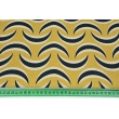 Decorative fabric, navy-mustard diamonds on a linen background 187g/m2