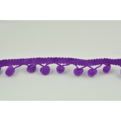 Intense violet ribbon with small pom poms - double thread