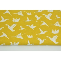 Cotton 100% white origami birds on a mustard background