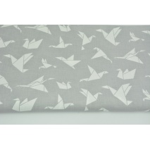 Bawełna 100% ptaszki origami białe na jasnoszarym tle