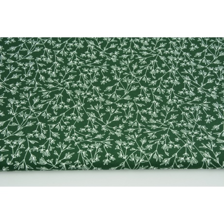 Cotton 100% tiny twigs on a dark green background