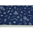 Cotton 100% twigs, leaves, ferns on a navy background