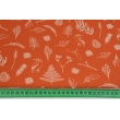 Cotton 100% twigs, leaves, ferns on an orange background