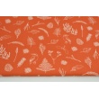 Cotton 100% twigs, leaves, ferns on an orange background