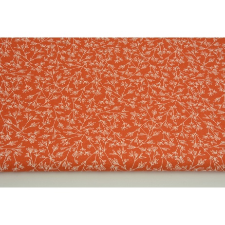 Cotton 100% tiny twigs on an orange background