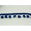 Navy blue ribbon with small pom poms - double thread