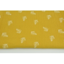 Double gauze 100% cotton white palm leaves on a mustard background