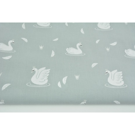 Cotton 100% swans in silver crowns on a light gray background