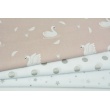 Cotton 100% swans in silver crowns on a dirty pink background