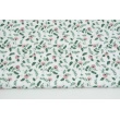 Cotton 100% heather carnations with dark green leaves on a white background