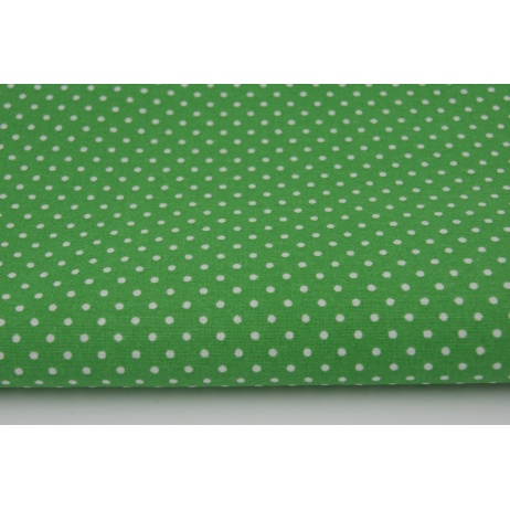 Cotton 100% white 2mm polka dots on a dark green background