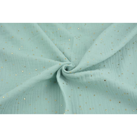 Double gauze 100% cotton golden mini dots on a powder mint background