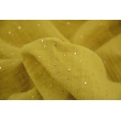 Double gauze 100% cotton golden mini dots on a mustard background
