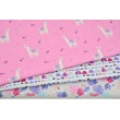 Cotton 100% small llamas, triangles on a pink background, poplin