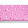 Cotton 100% small llamas, triangles on a pink background, poplin