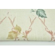 Decorative fabric, dirty pink branches on a light linen background 195g/m2