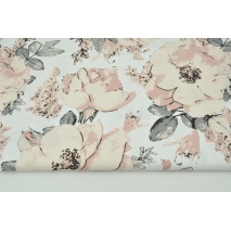 Cotton 100% large dirty pink flowers on a white background G
