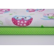 Cotton 100% white 2mm polka dots on a green background