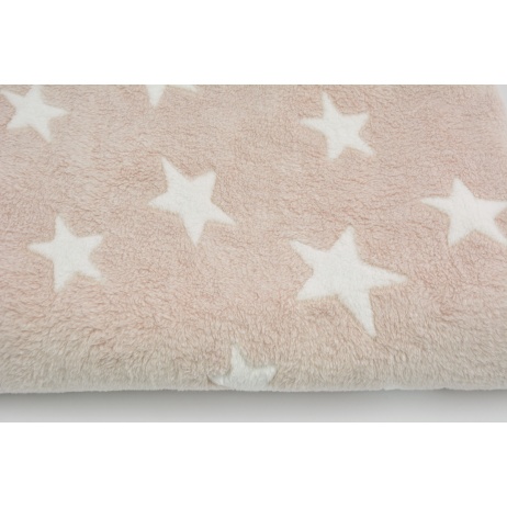 Fleece in white stars on a powder dirty pink background