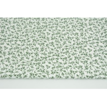 Clothing cotton fabric with elastane, dark green twigs on a white background 120g/m2