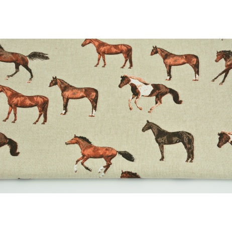 Decorative fabric, horses on a linen background 200g/m2