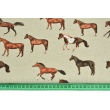 Tkanina dekoracyjna, konie na lnianym tle 200g/m2