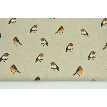 Decorative fabric, birds on a linen background 200g/m2