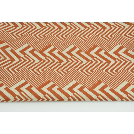 Tkanina dekoracyjna, rudy wzór geometryczny na lnianym tle 200g/m2