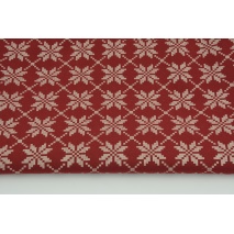 Cotton 100% silver-gold snowflakes on a burgundy background