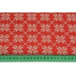 Cotton 100% silver-gold snowflakes on a red background