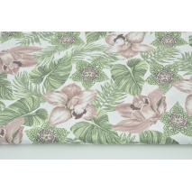 Knitwear 100% cotton tropical flowers pink-green on a white background