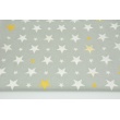 Cotton 100% white, mustard stars on a light gray background CZ