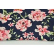 Viscose 100% pink peonies on a navy background