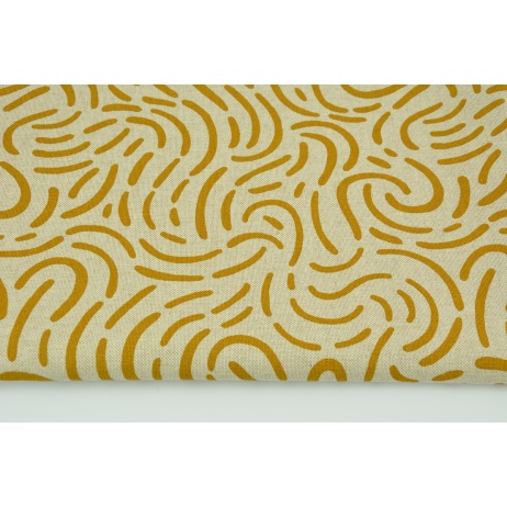 Decorative fabric, mustard design on a linen background 200g/m2
