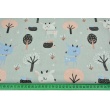 Cotton 100% blue deers in the forest on a gray background