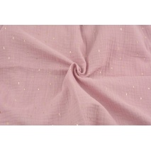 Double gauze 100% cotton golden marks on a heather pink background