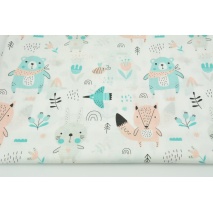 Cotton 100% salmon-turquoise animals on the meadow
