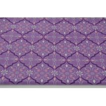 Bawełna 100% organiczna, orientalny wzór na fioletowym tle