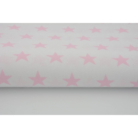 Bawełna 100% biała w gwiazdki pastelowy róż 2,5cm