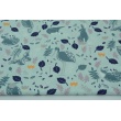 Cotton 100% herons, raccoons, hares, owls on a mint background