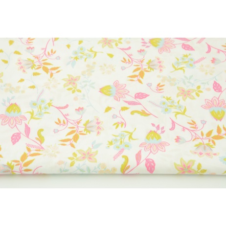Cotton 100% lovely flowers on a white background, poplin
