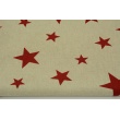 Tkanina dekoracyjna, bordowe gwiazdy na lnianym tle 200g/m2